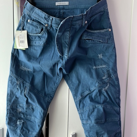 BALMAIN DISTRESSED TWILL MOTO SLIM STRAIGHT BLUE JEANS SIZE 34 is brand new - Picture 3 of 8